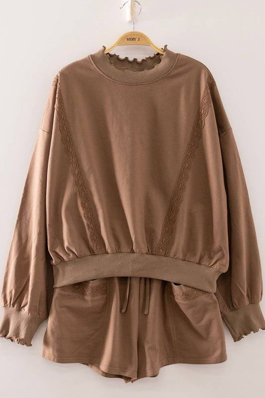 MOCHA Lace Trim Sweatshirt