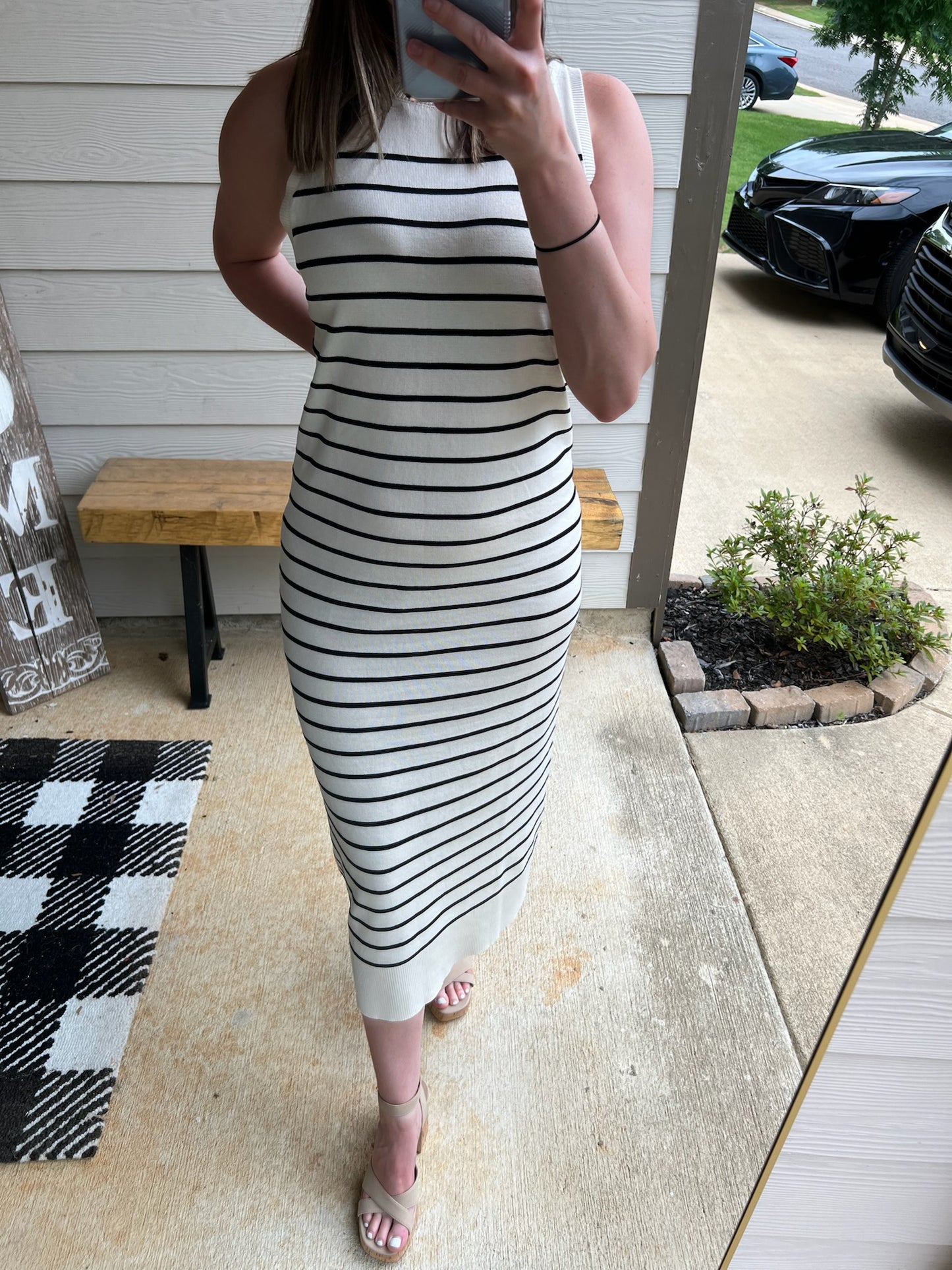 Ivory and Black Striped Dress