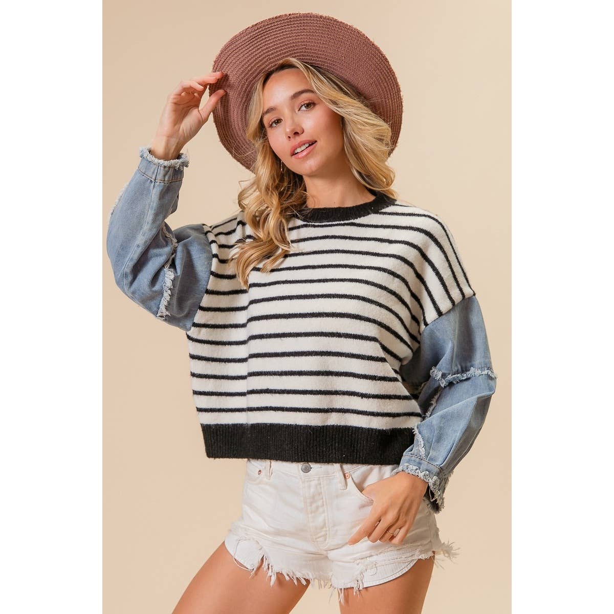 BLK/White DENIM SWEATER