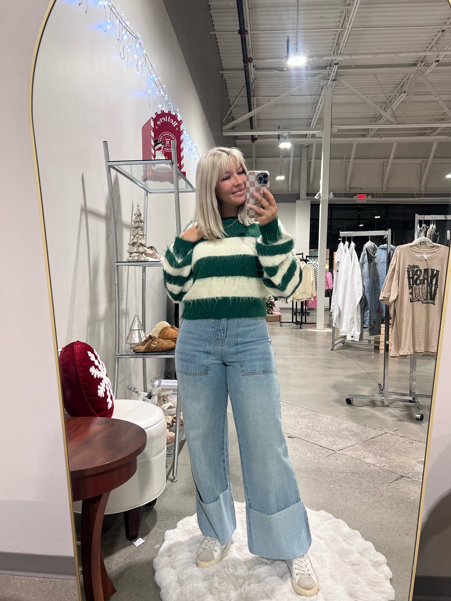 Sedona Crop Sweater - Green and Cream