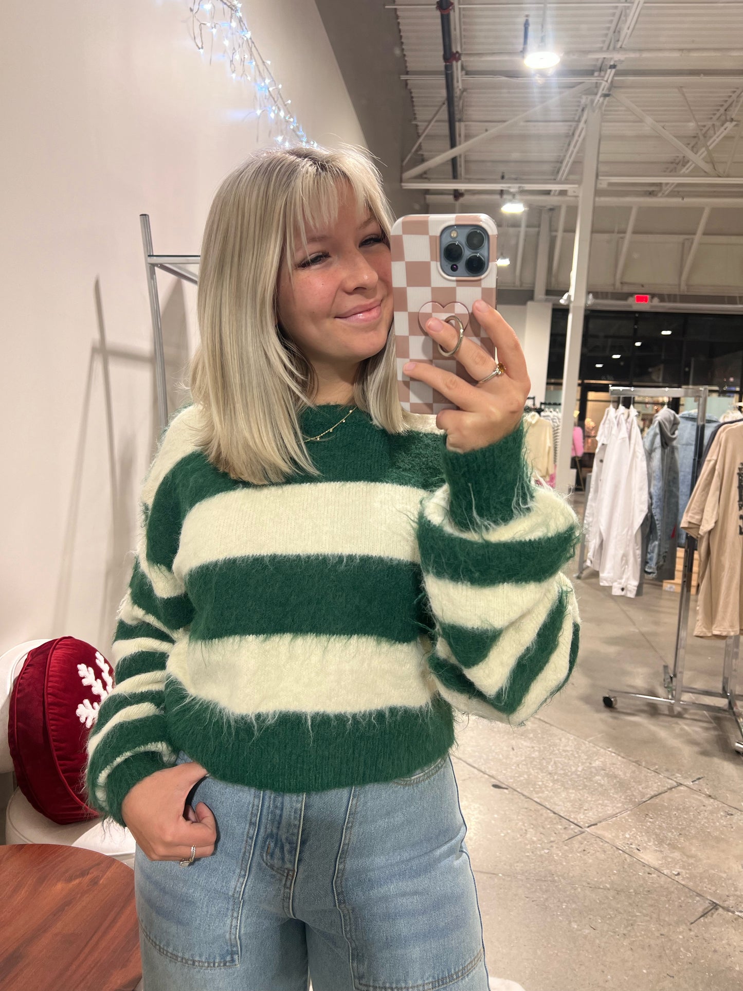 Sedona Crop Sweater - Green and Cream