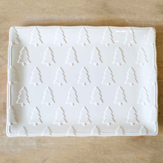 Christmas Tree Embossed Platter in White
