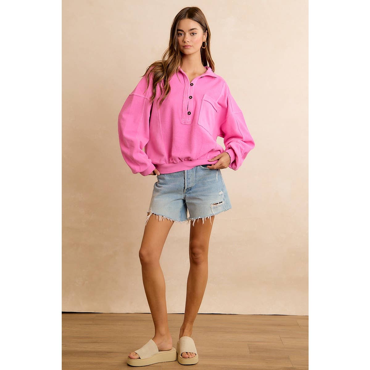 PINK HENLEY SWEATSHIRT