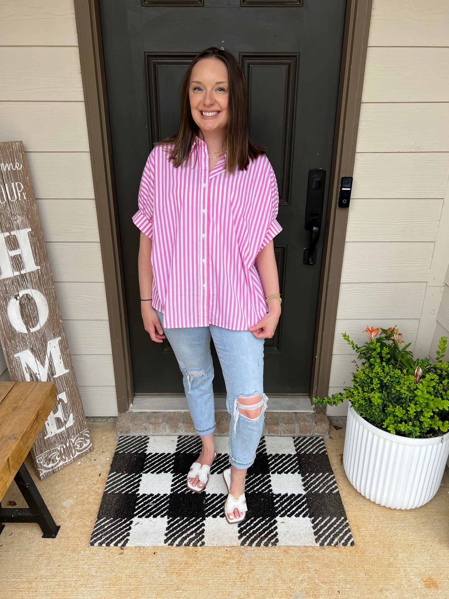 Pink and White Striped Top