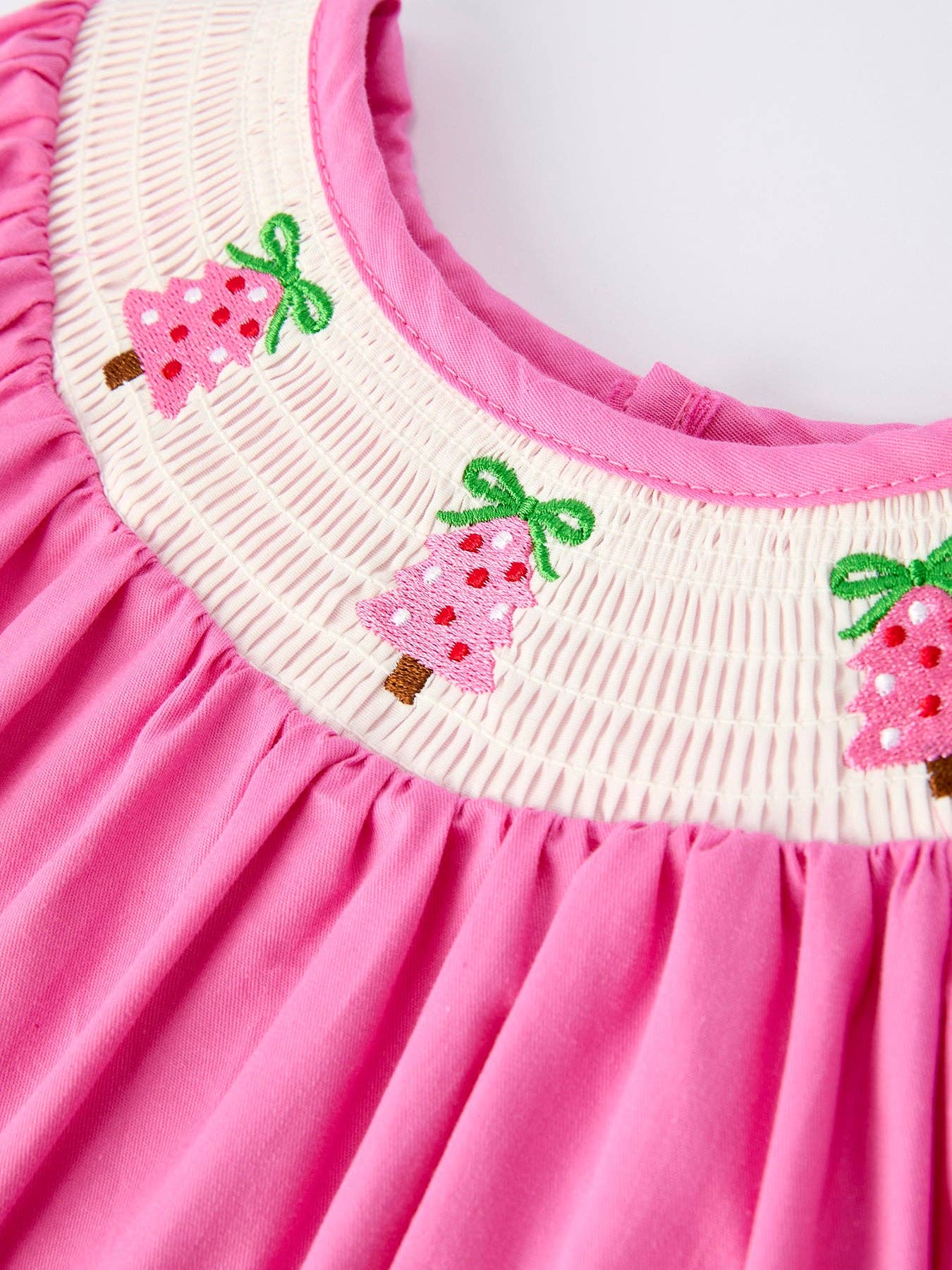 Christmas Pink Christmas Smocked Embroidery Tree Baby Girls Dress