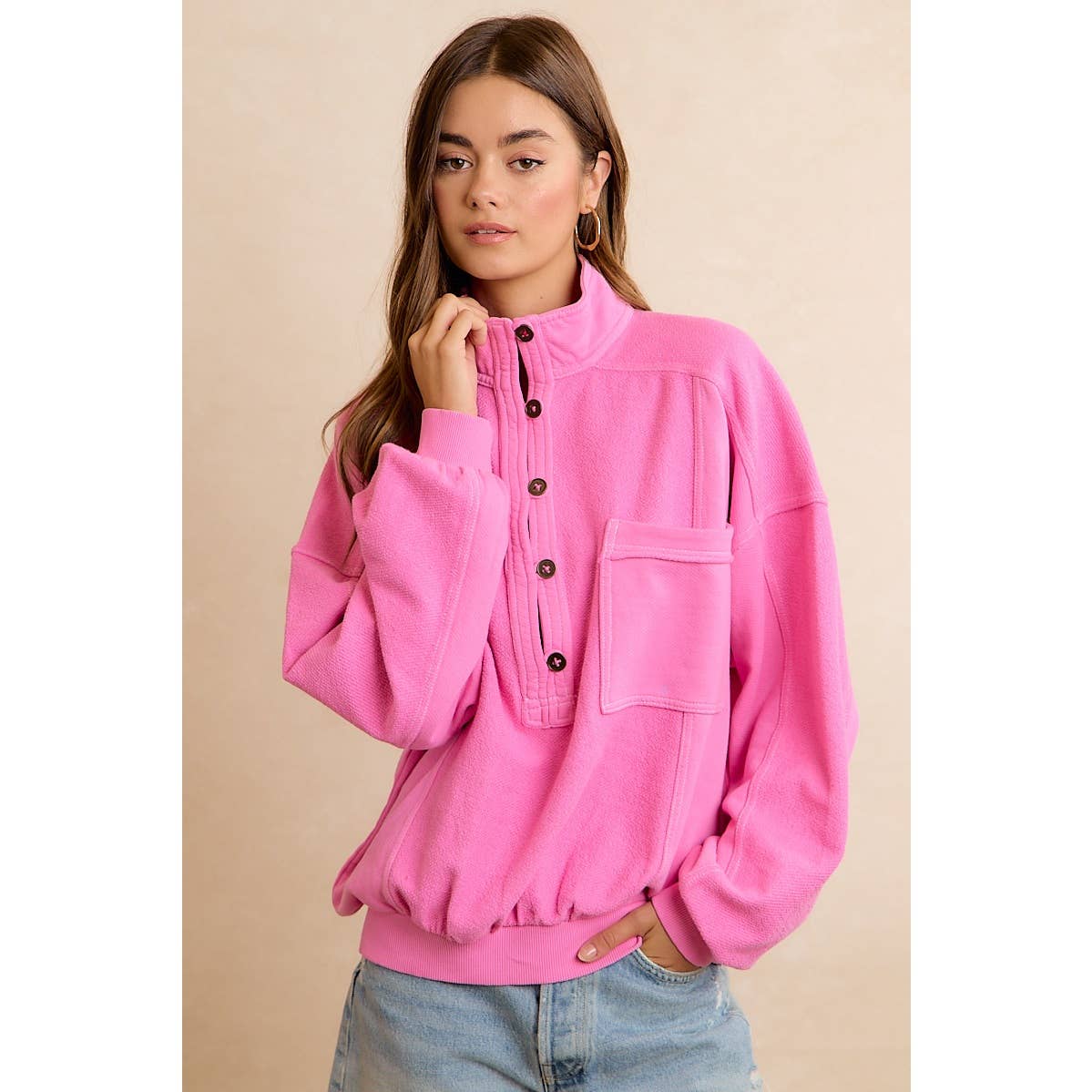 PINK HENLEY SWEATSHIRT
