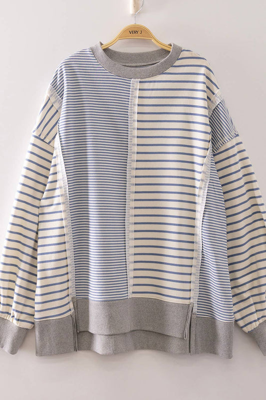 Blue Stripe Contrast Sweatshirt