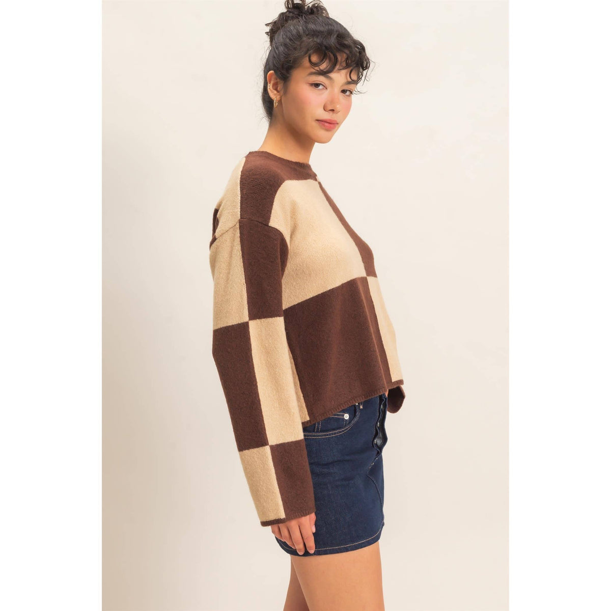 Brown Checkered Sweater