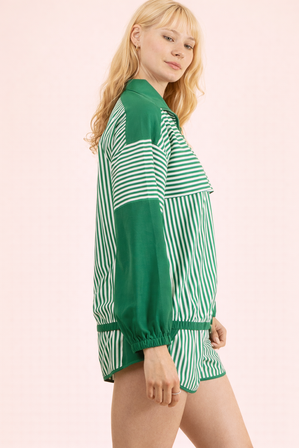 Green Stripe Active Top & Shorts Set