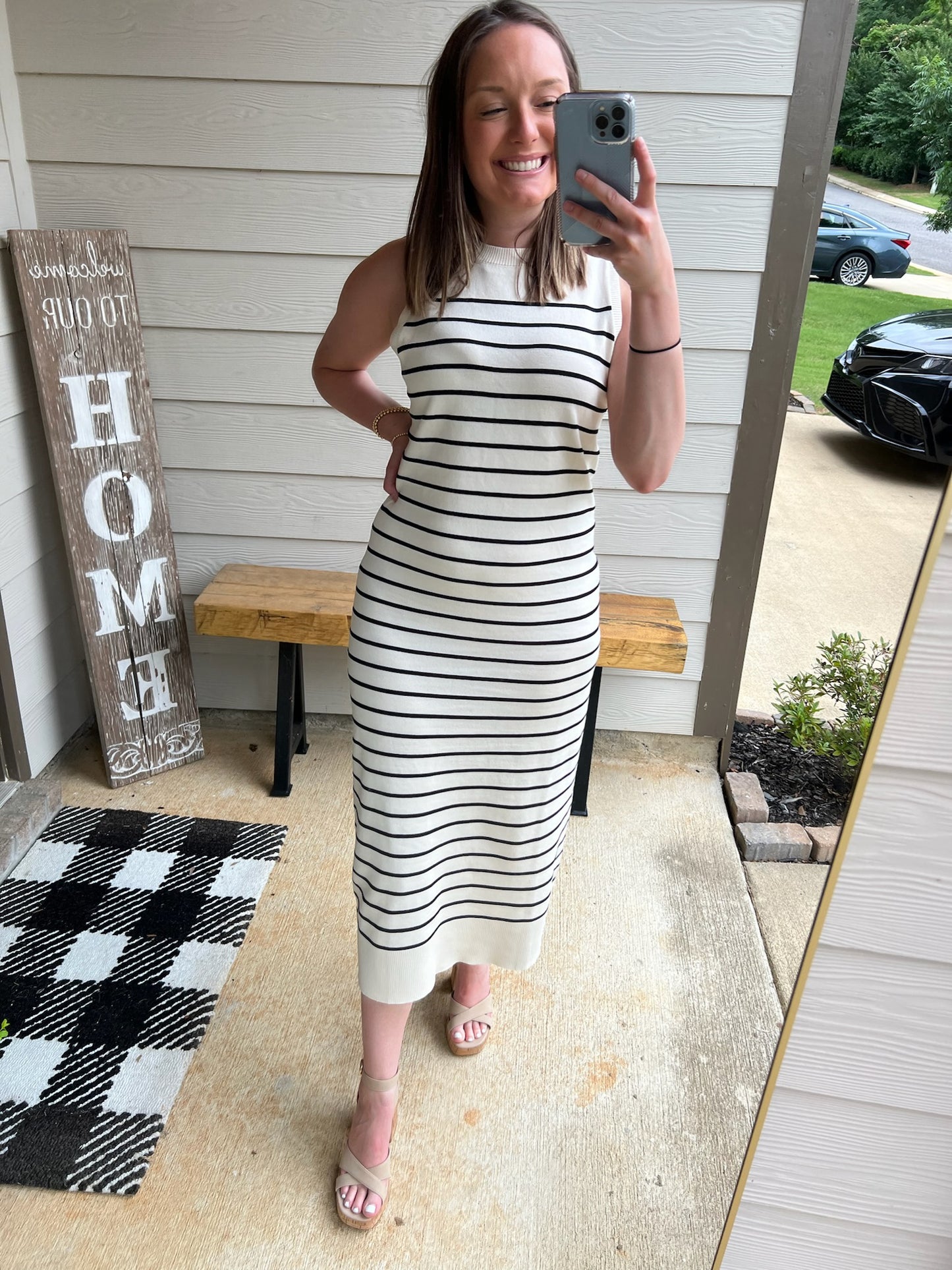 Ivory and Black Striped Dress