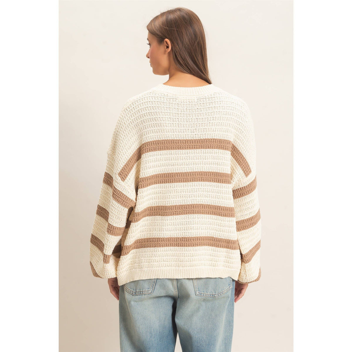 Taupe Striped Oversized Sweater