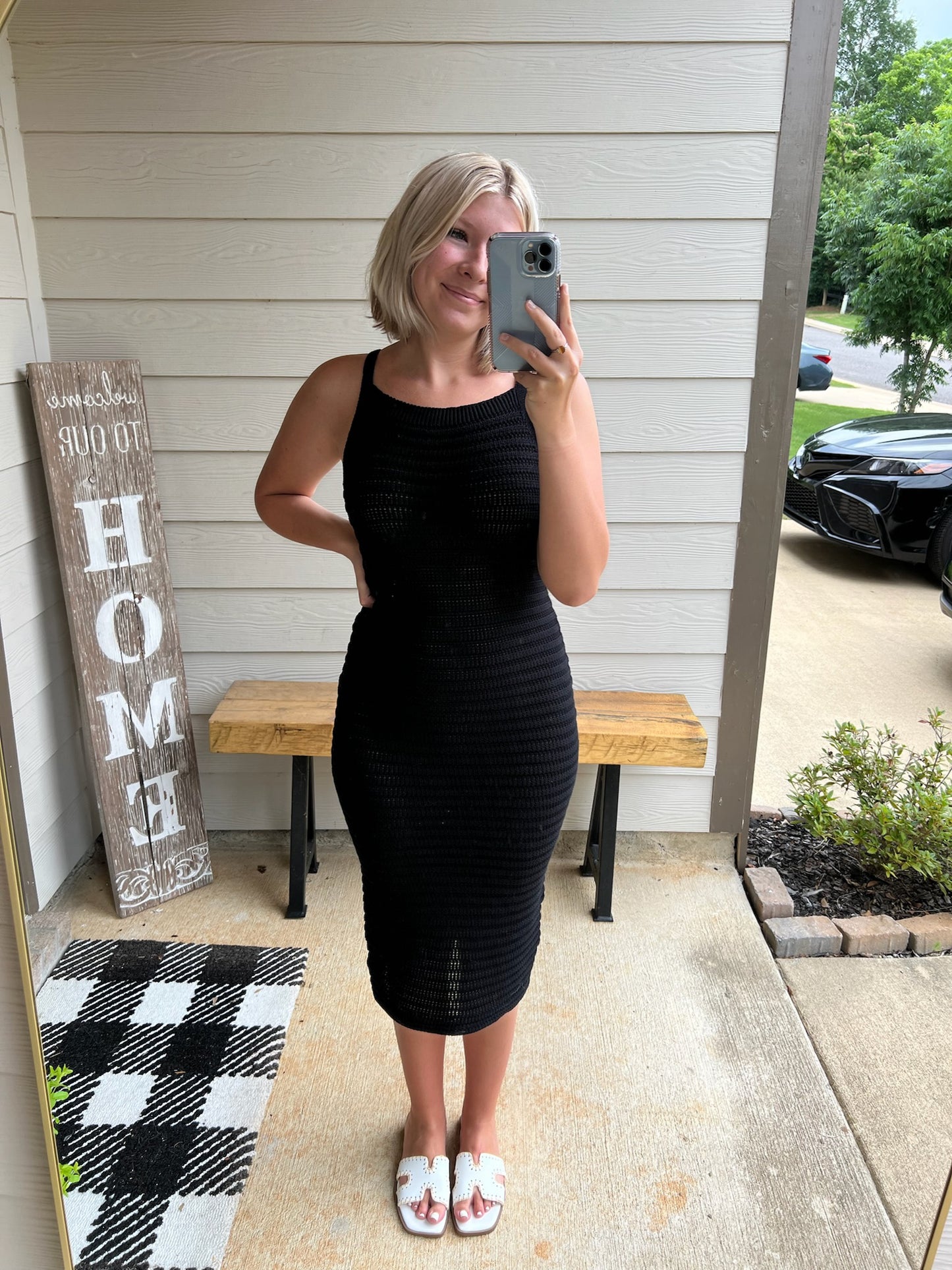 Black Crochet Cami Midi Dress