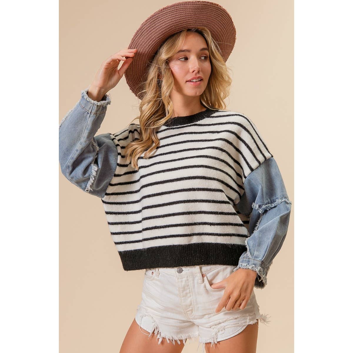 BLK/White DENIM SWEATER