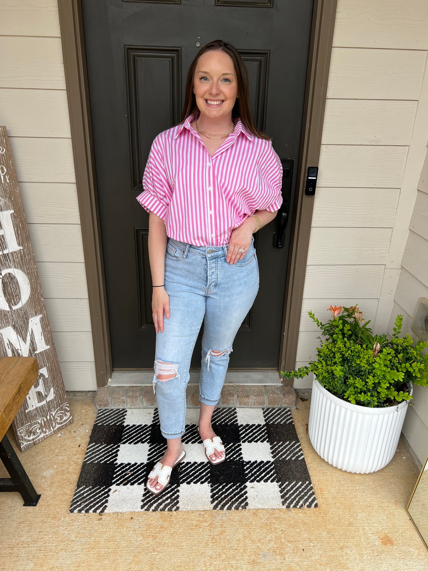 Pink and White Striped Top