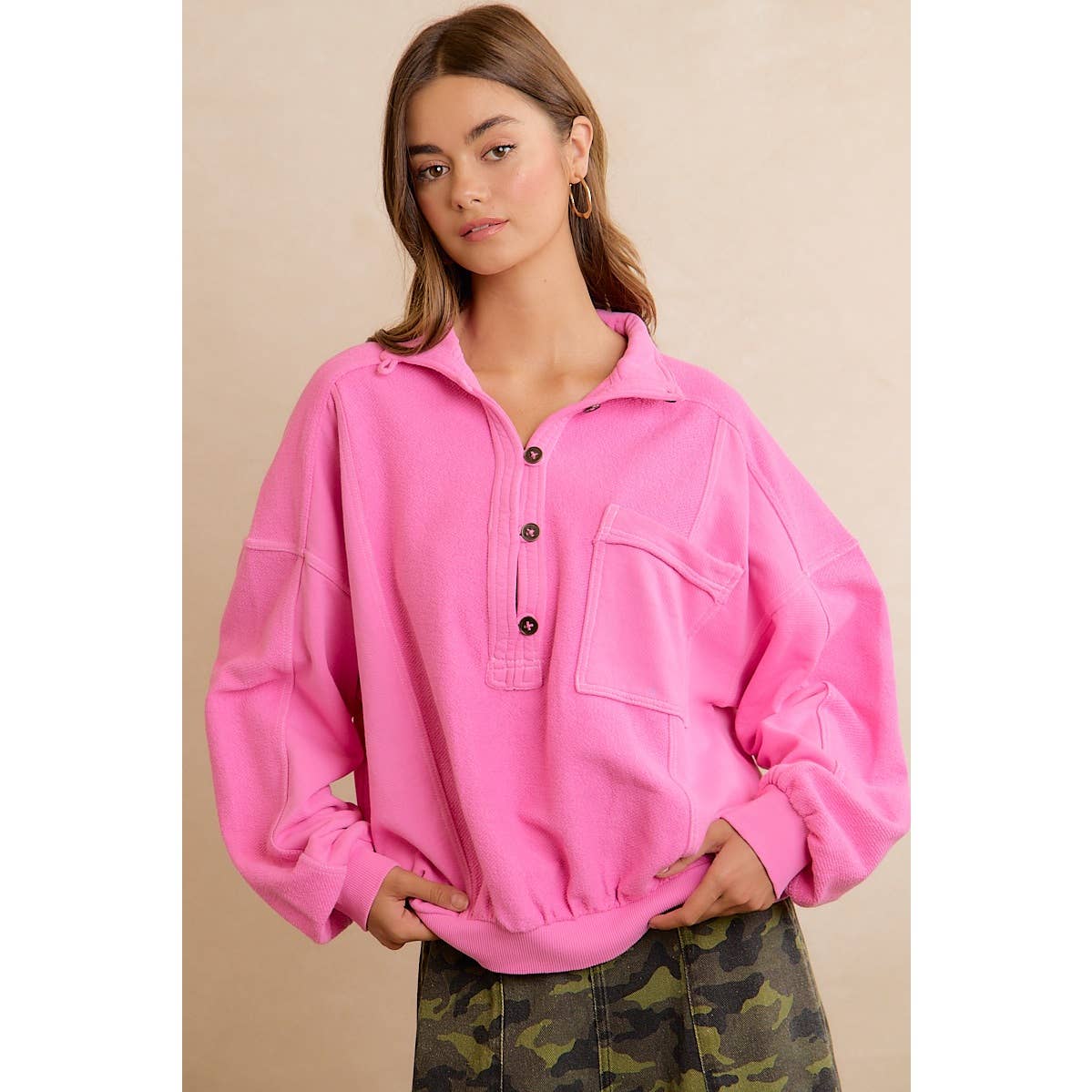 PINK HENLEY SWEATSHIRT