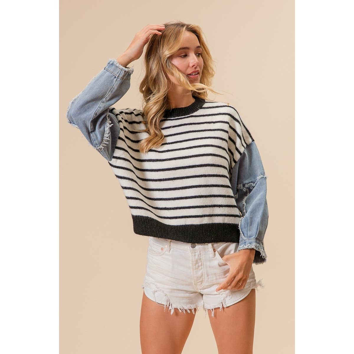 BLK/White DENIM SWEATER