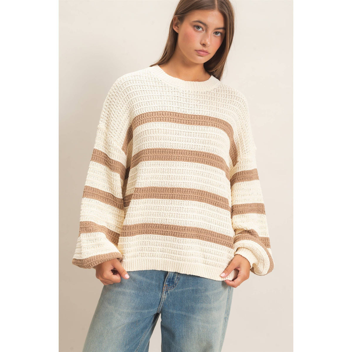 Taupe Striped Oversized Sweater