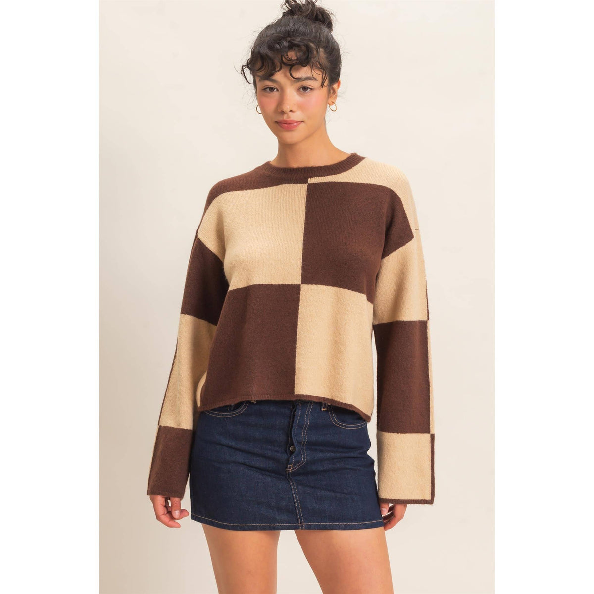 Brown Checkered Sweater