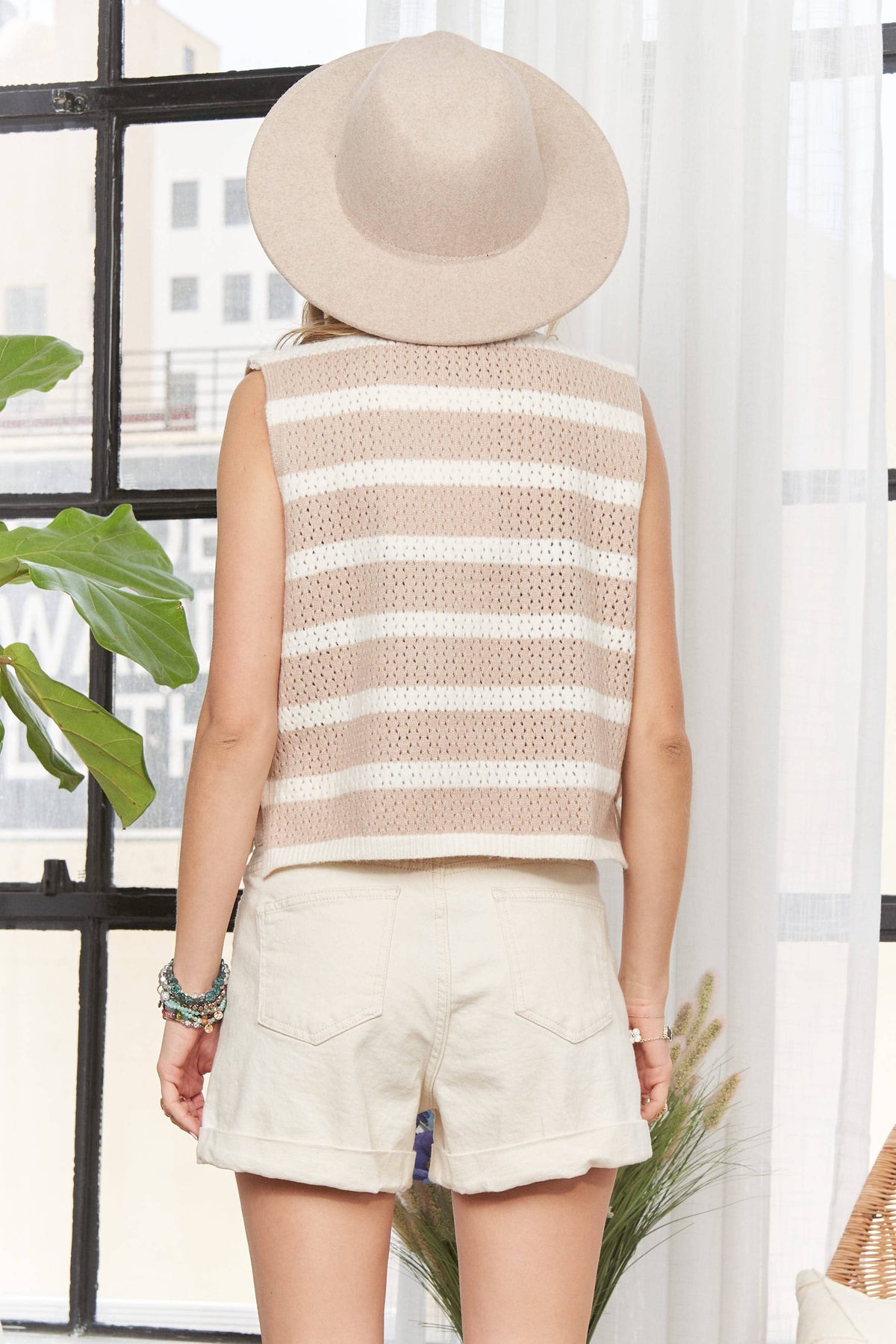 Oatmeal/Ivory Side Tie Top