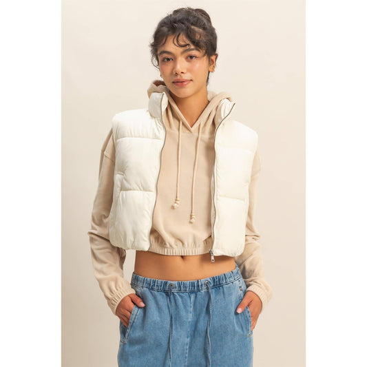 Cropped Puffer Vest - White