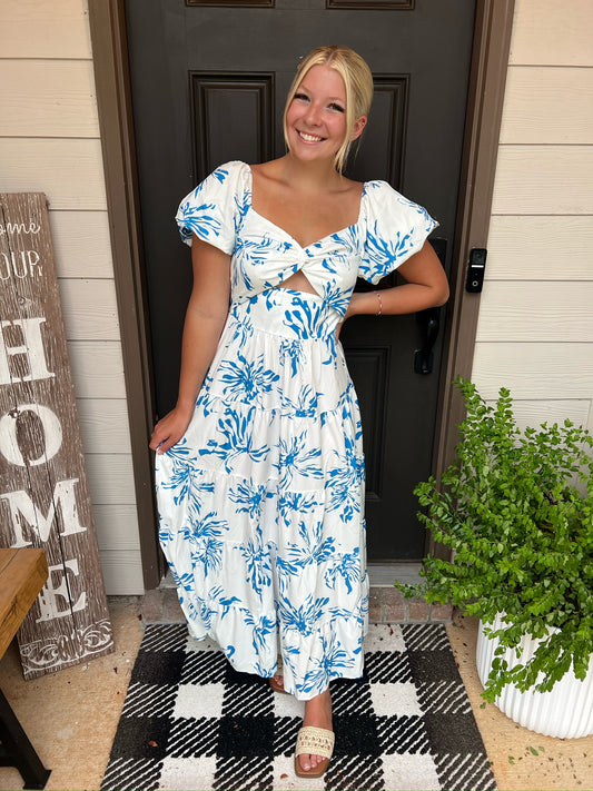 Blue and white dress