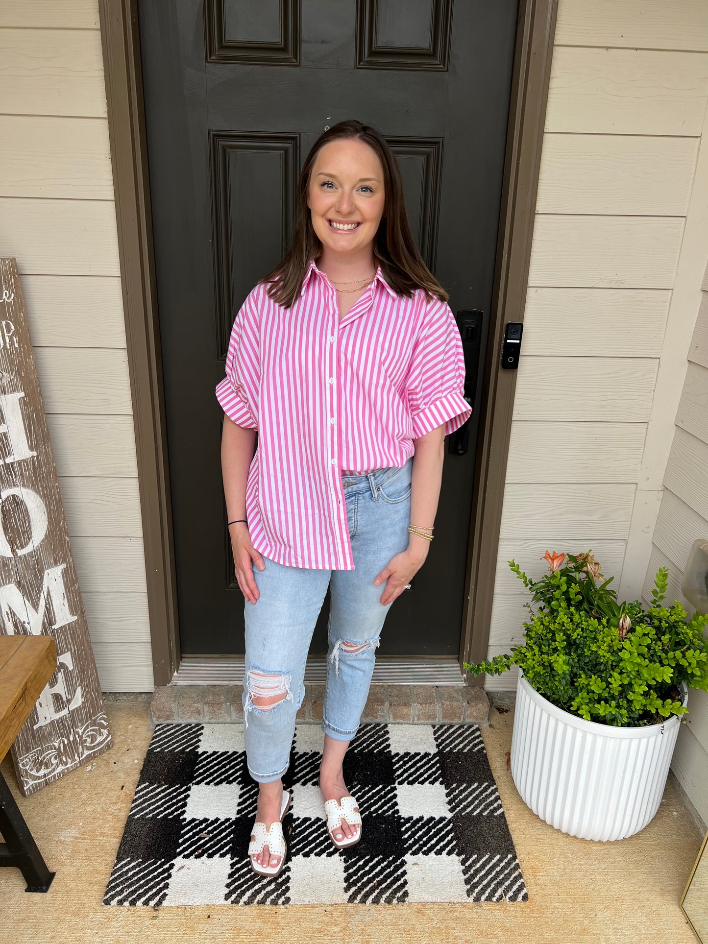 Pink and White Striped Top