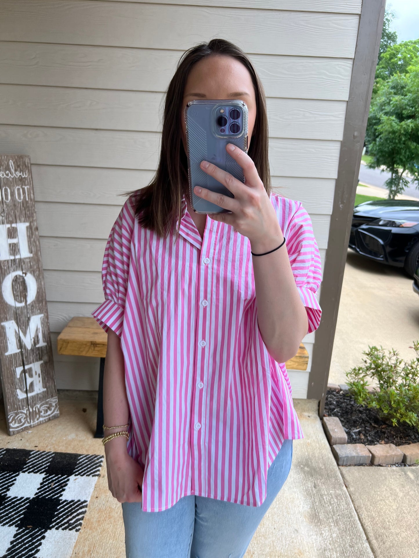 Pink and White Striped Top