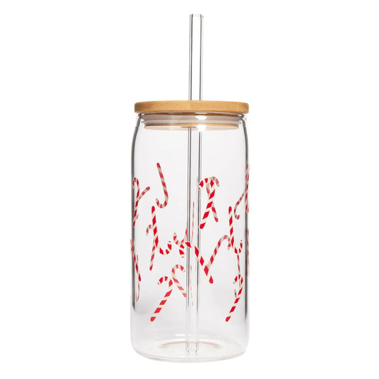 Candy Cane Glass Cup with Staw