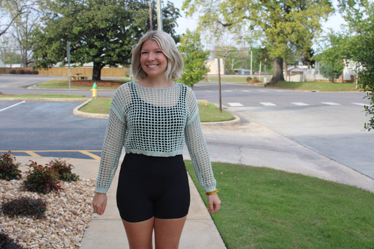 Carrington Crochet Crop Top -Sage