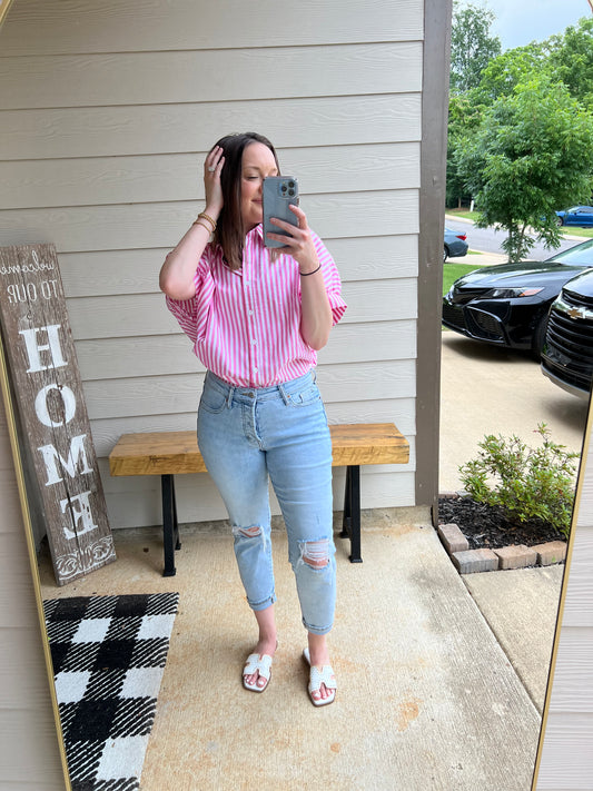 Pink and White Striped Top