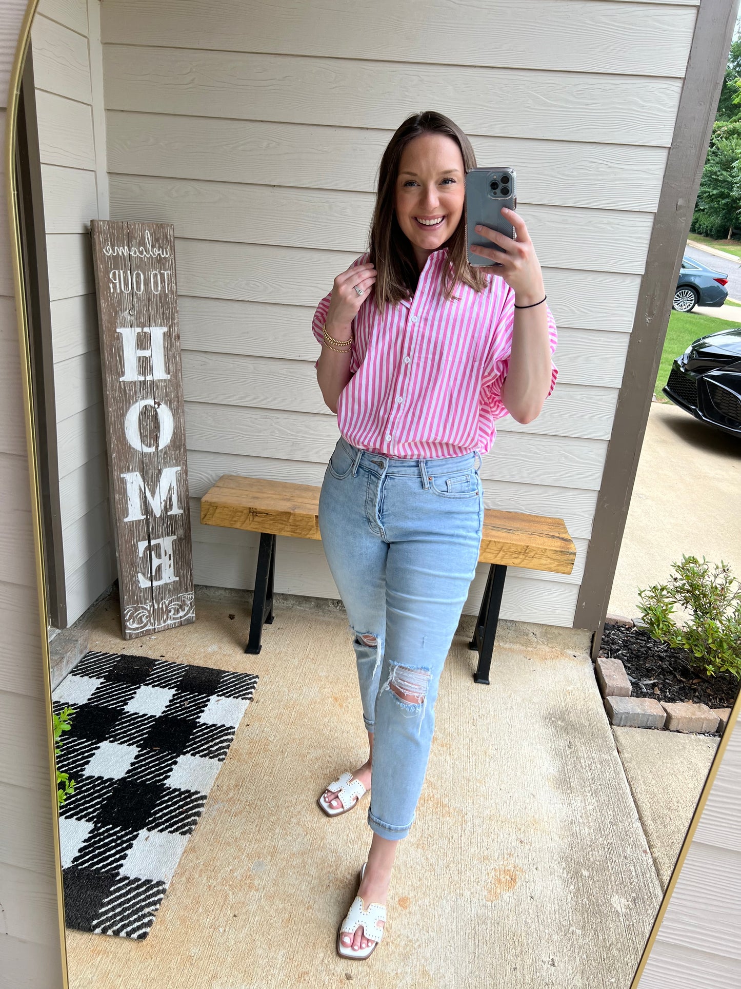 Pink and White Striped Top