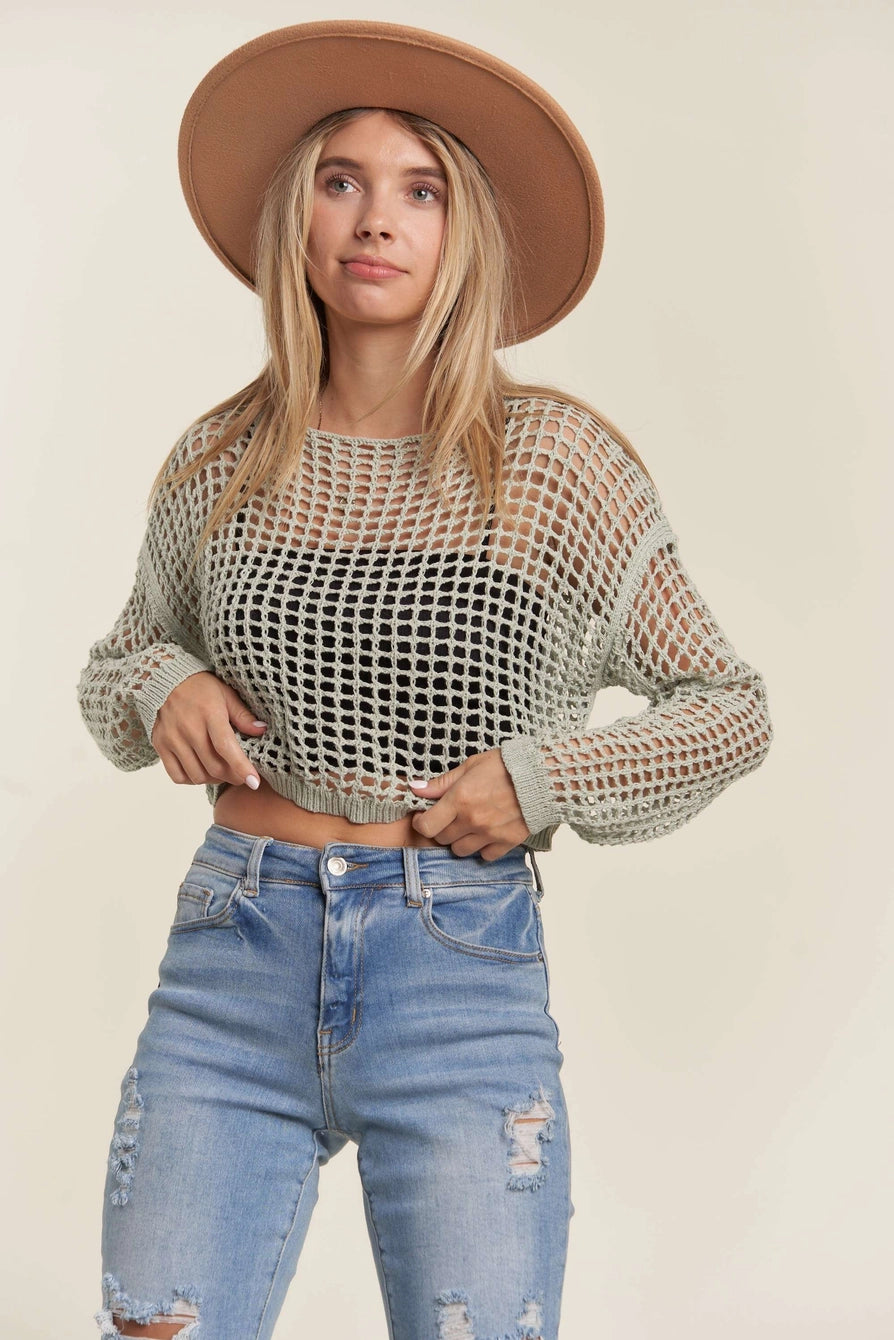 Carrington Crochet Crop Top -Sage