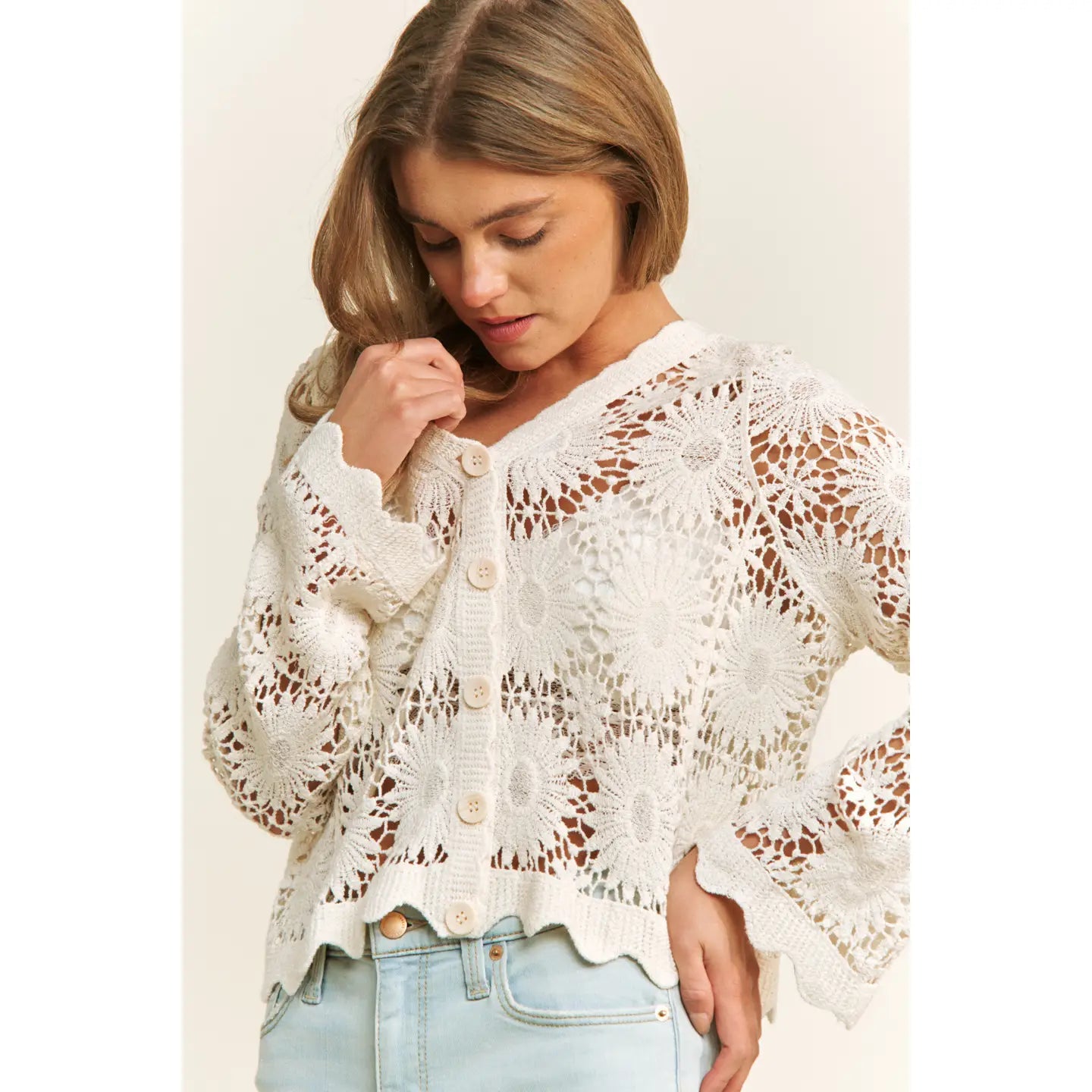 Scallop Lace Button Down Top