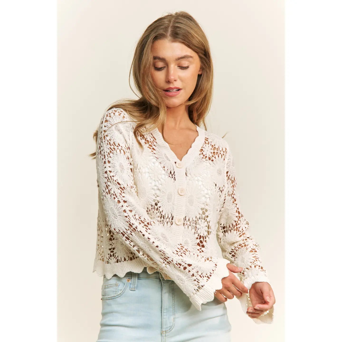 Scallop Lace Button Down Top