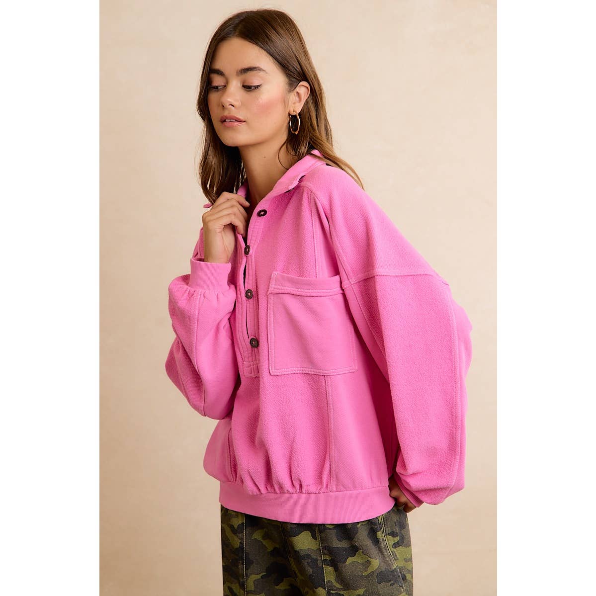 PINK HENLEY SWEATSHIRT