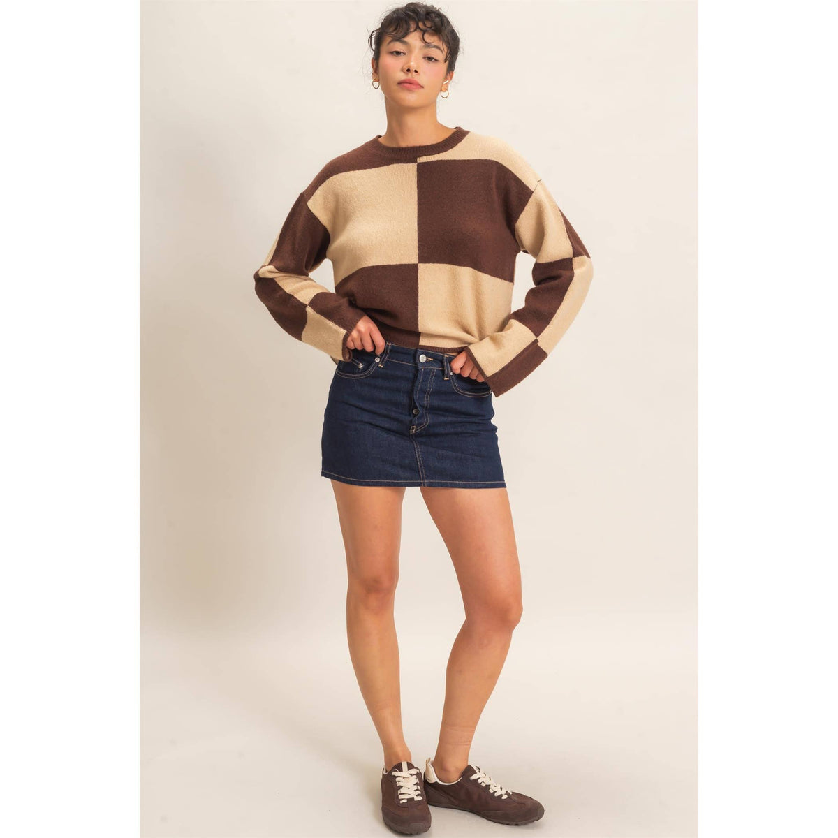 Brown Checkered Sweater