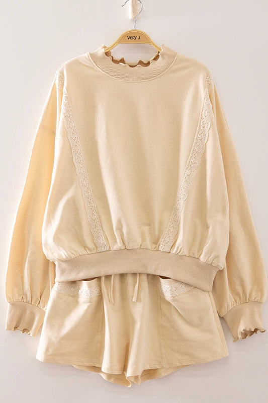 Cream Lace Trim Sweatshirt