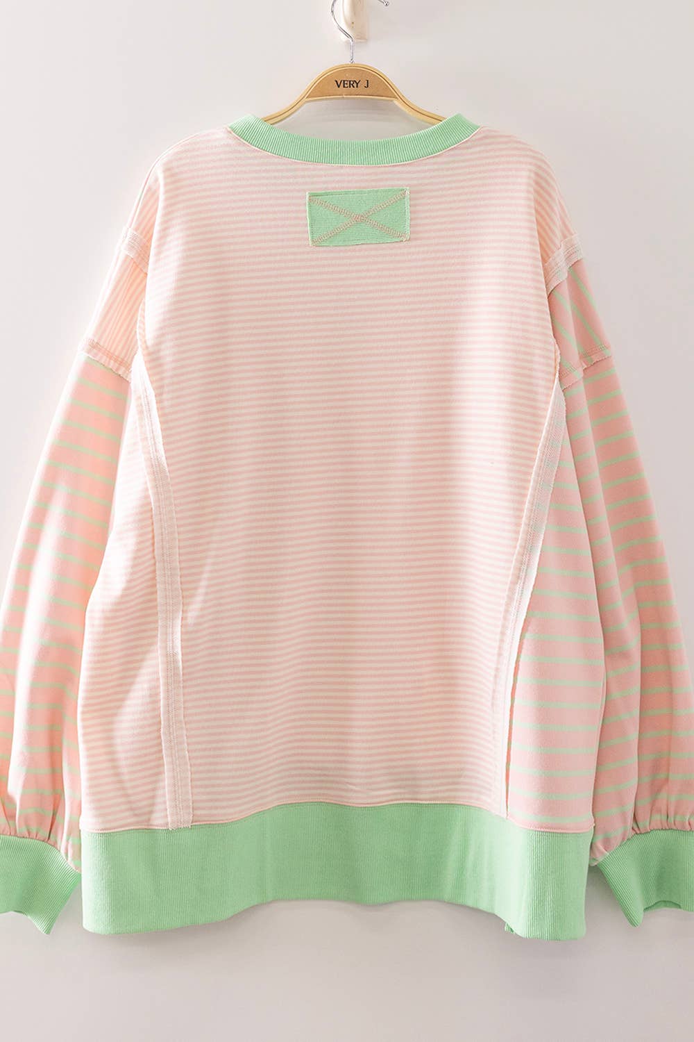 Pink Stripe Contrast Sweatshirt