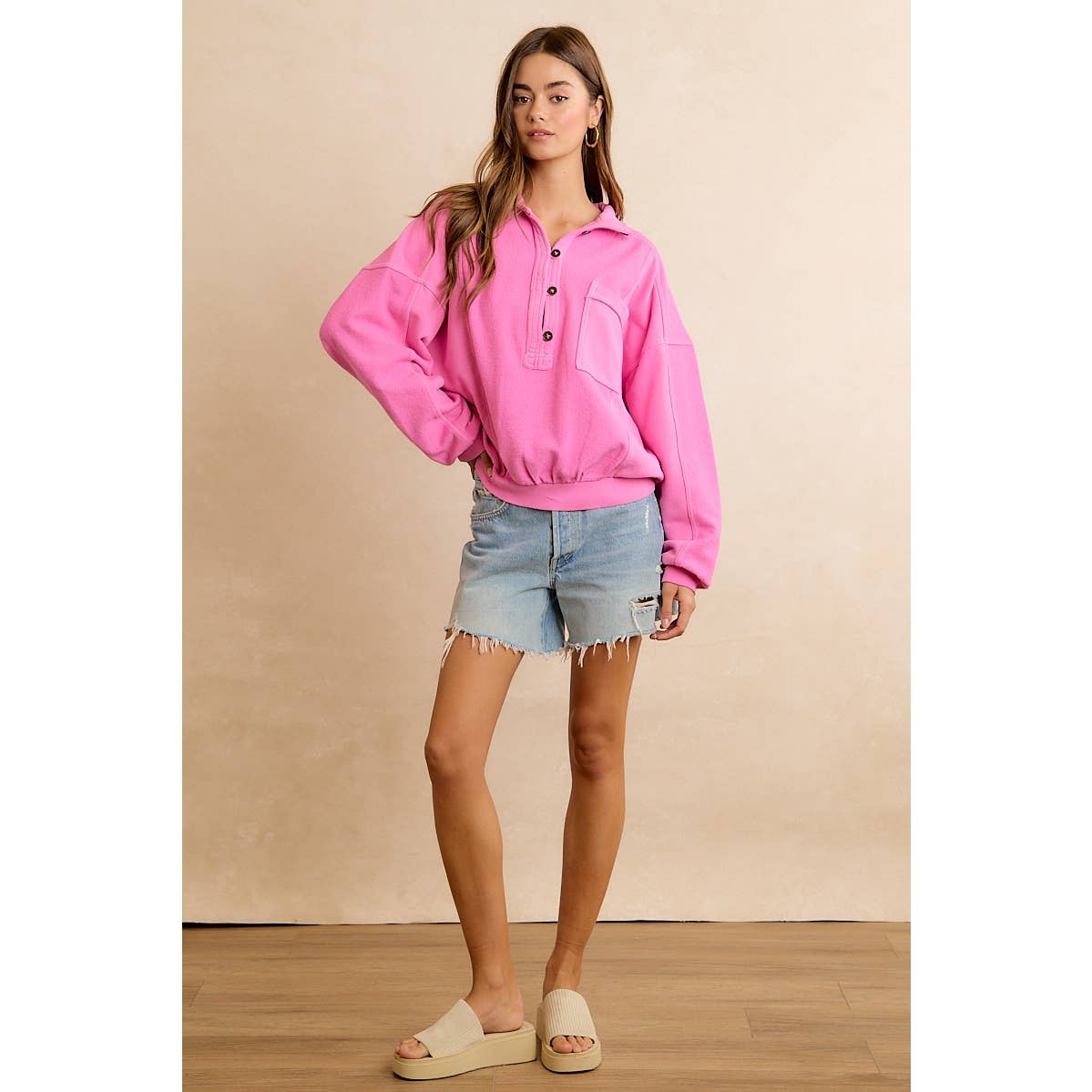 PINK HENLEY SWEATSHIRT