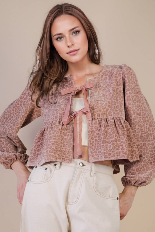 Leopard Front Tie Top