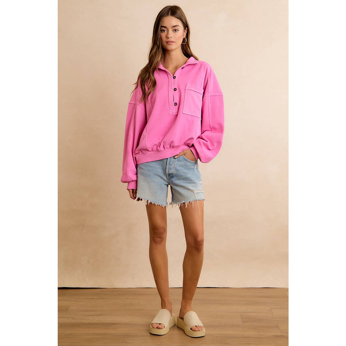 PINK HENLEY SWEATSHIRT