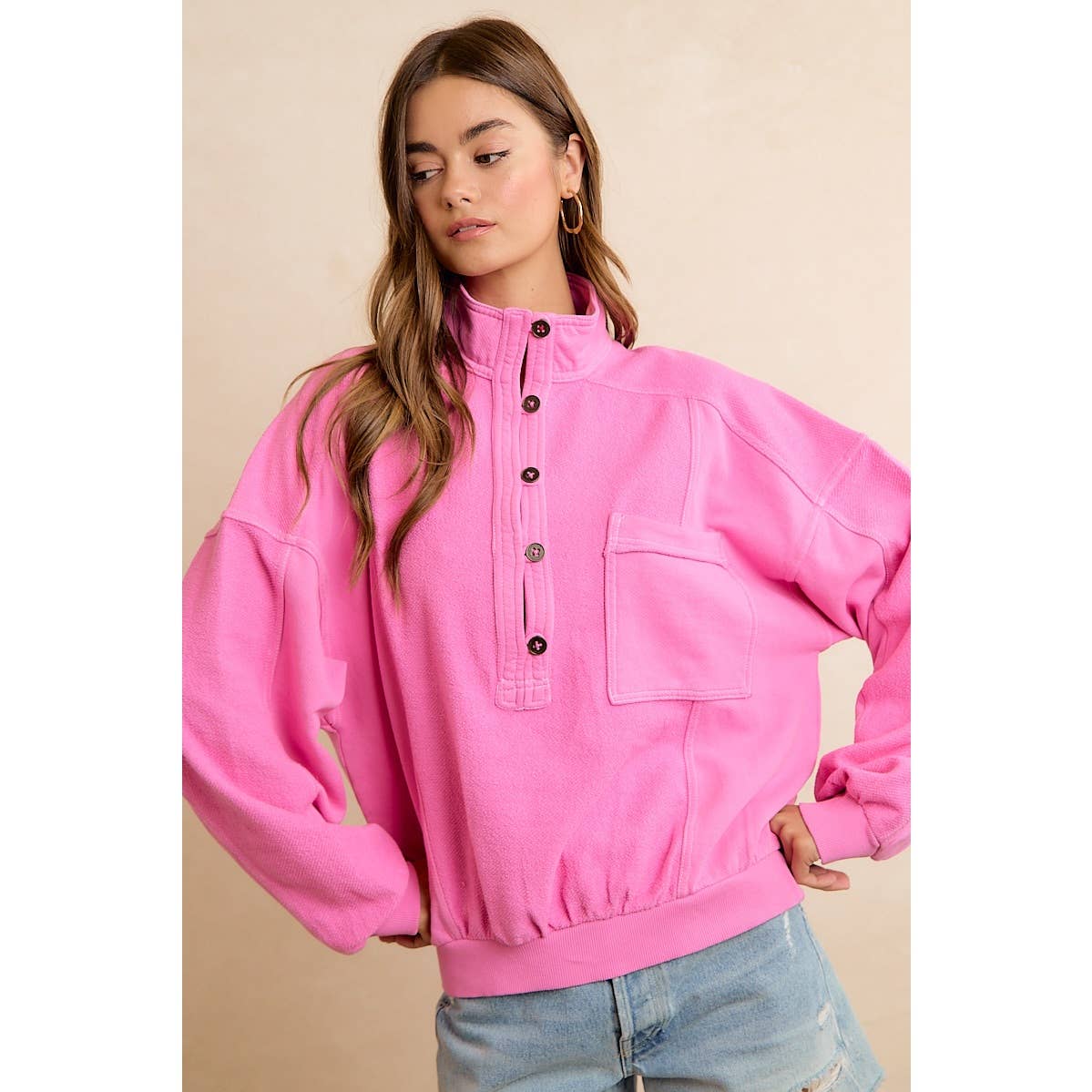 PINK HENLEY SWEATSHIRT