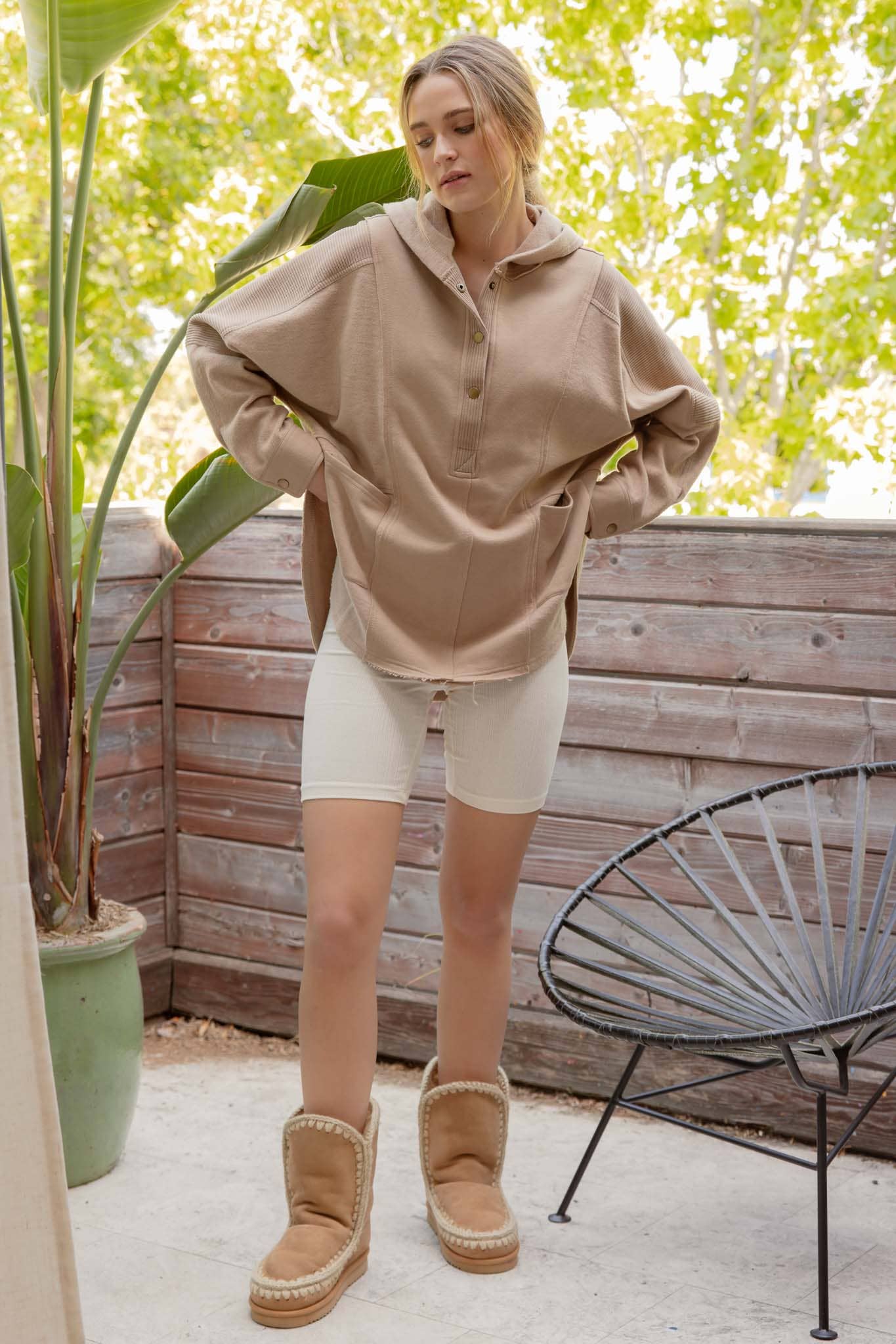 Half Button Hooded Top