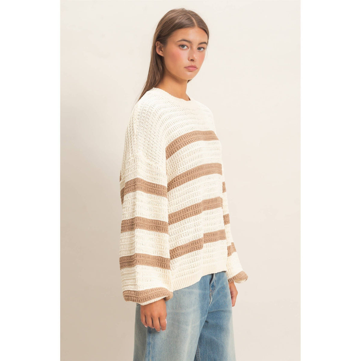Taupe Striped Oversized Sweater