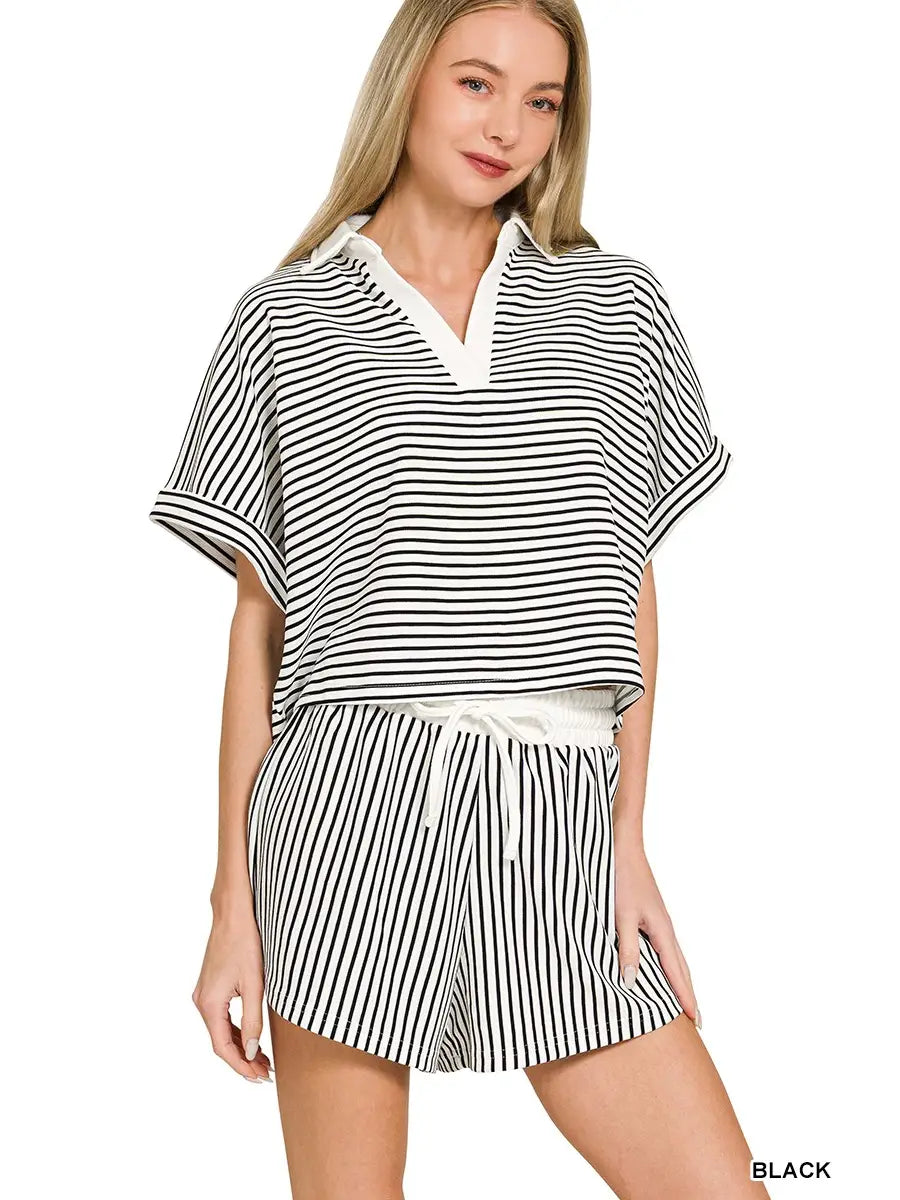 Black/White Striped Collared Set