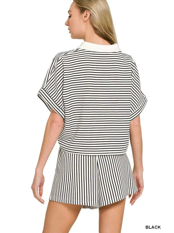 Black/White Striped Collared Set