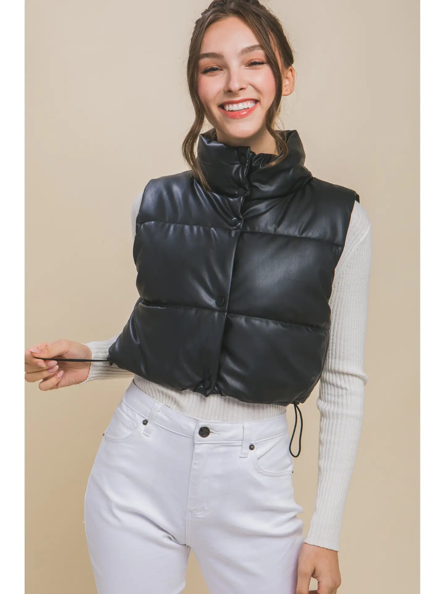 Braxton Faux Leather Puffer Vest