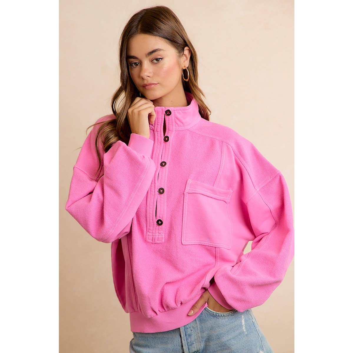 PINK HENLEY SWEATSHIRT