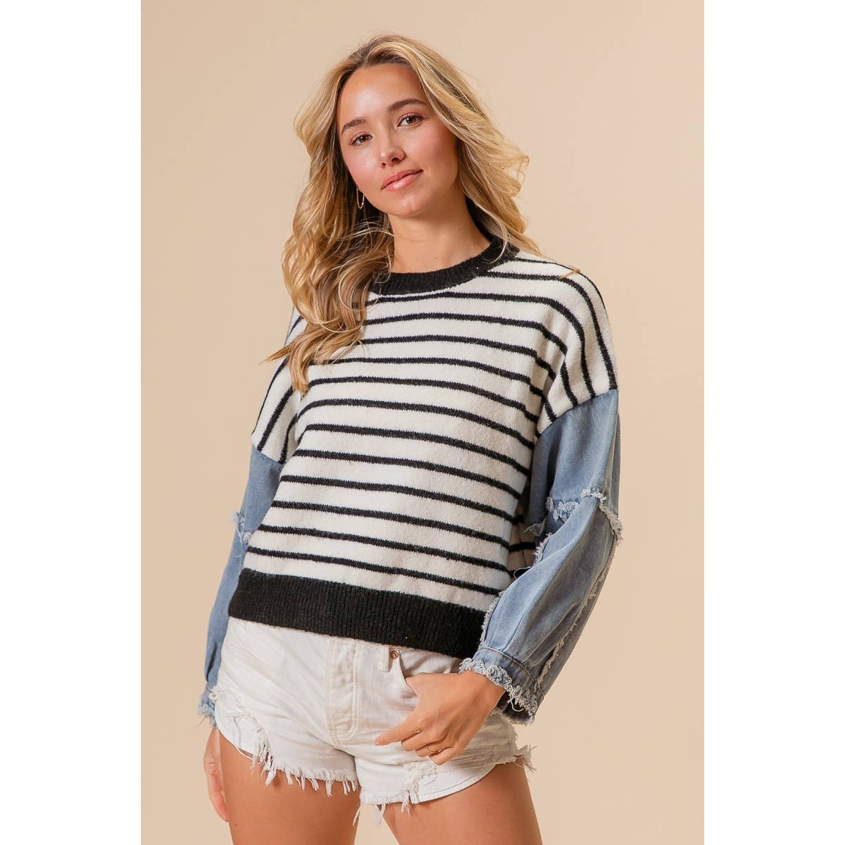 BLK/White DENIM SWEATER