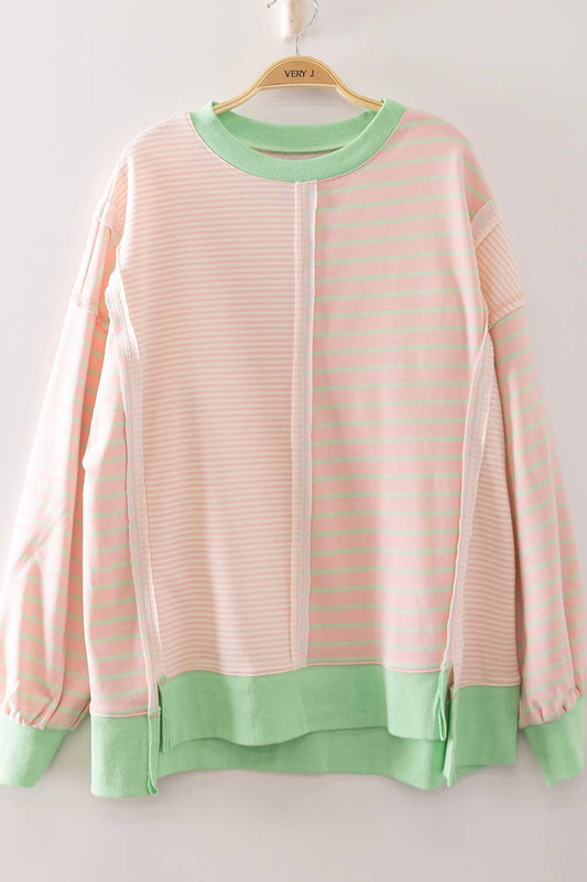 Pink Stripe Contrast Sweatshirt